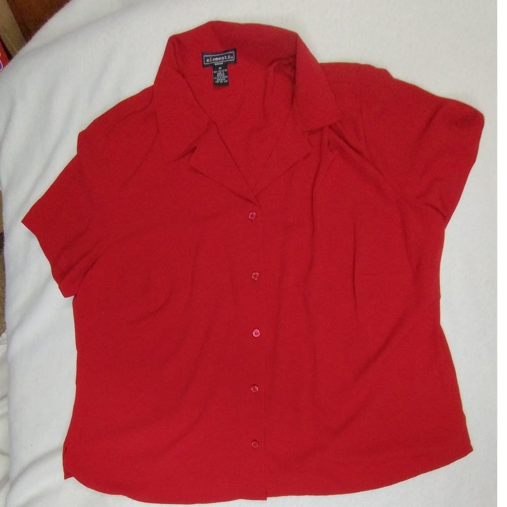 Elementz Women's Red Blouse Button Down Short Sleeve Collared‎ Plus Size 3X